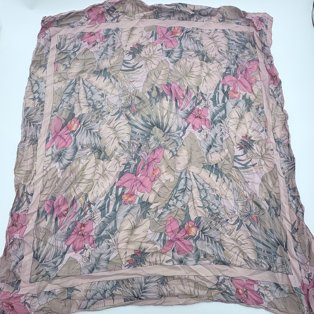 Floral Square Scarf Womens Multicolor Chiffon Tropical Leaf Print‎ Spring Summer